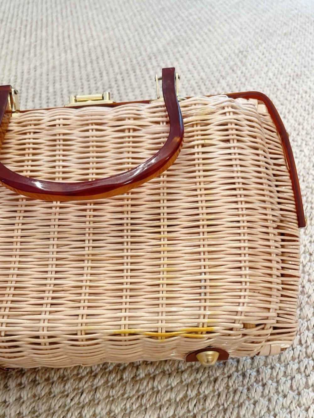 Vintage Lucite & Wicker Handbag Purse Clam Shell Open - quiet luxury - 1950s - Picture 11 of 13